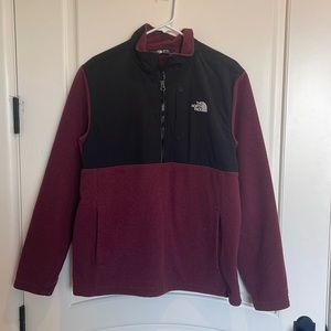 The North Face maroon and black half zip fleece pullover